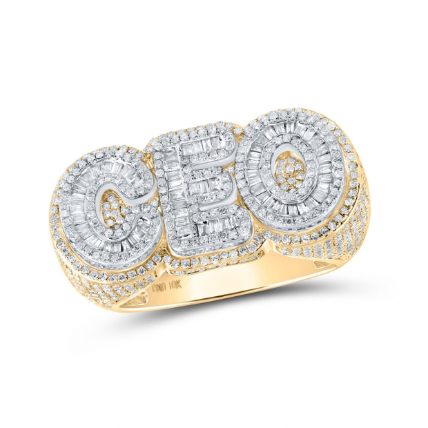 2 Cttw Baguette White Diamond CEO Mens Ring 10kt Two-tone Gold