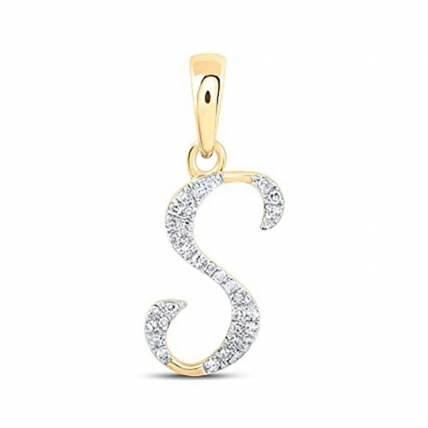 10kt Yellow Gold Womens Round Diamond S Initial Letter Pendant 1/12 Cttw
