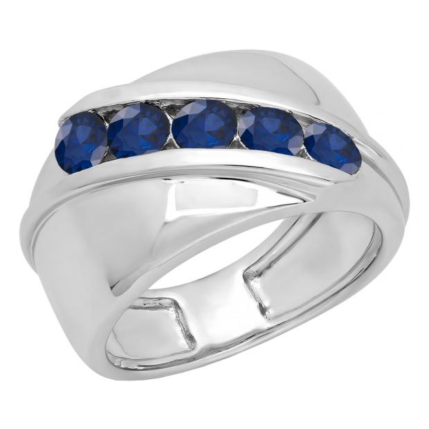 Sterling Silver Round Lab Created Blue Sapphire Men