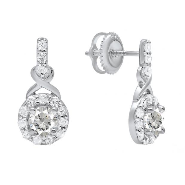Sterling Silver 4 MM Each Round Lab Created White Sapphire & Diamond Ladies Swirl Drop Earrings