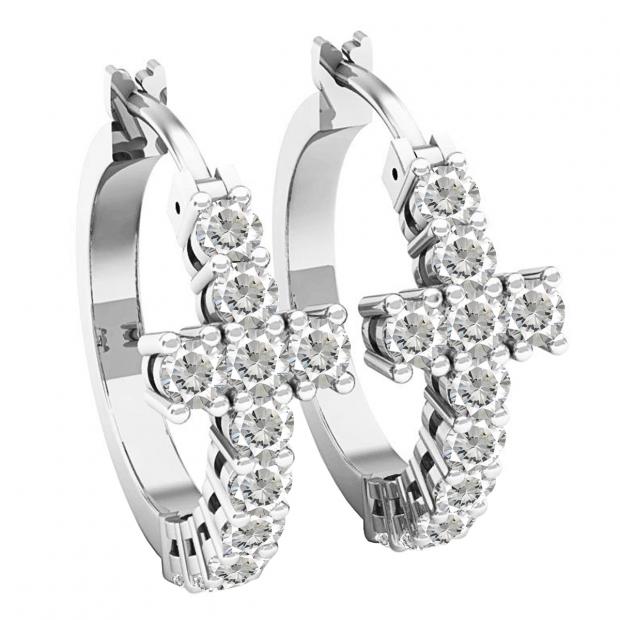 Sterling Silver Each Lab Created Round White Sapphire Ladies Hoop Earrings