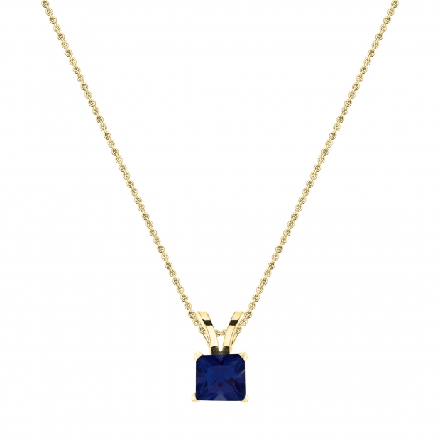 5 mm Princess Lab Created Blue Sapphire Ladies Solitaire Pendant 18K Yellow Gold