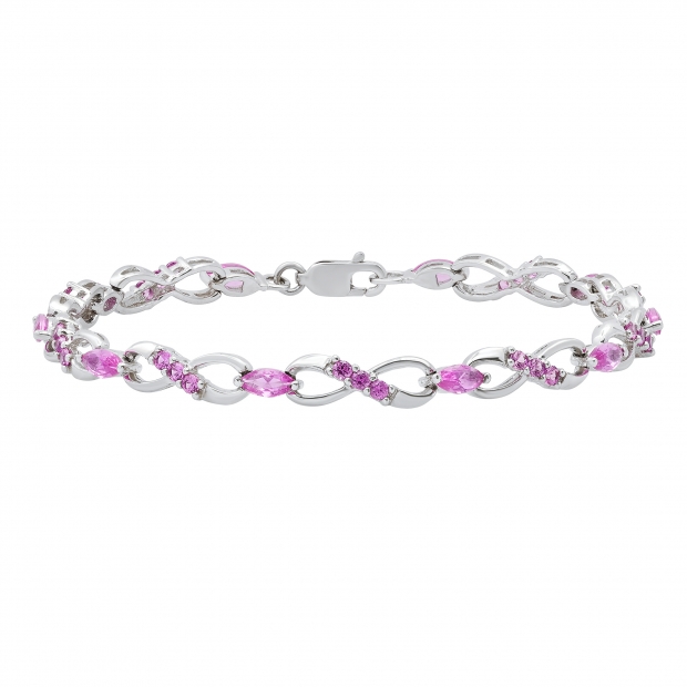 6X4 mm Marquise & Round Lab Created Pink Sapphire Ladies Infinity Bracelet Sterling Silver