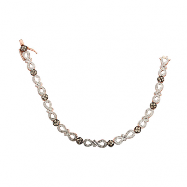 1.44 Carat (ctw) 14k White Gold Round Cut Champagne And White Diamond Ladies Infinity Tennis Bracelet