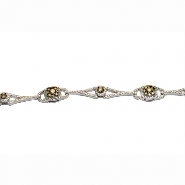 1.67 Carat (ctw) 14k White Gold Round Champagne And White Diamond Ladies Cluster Tennis Bracelet