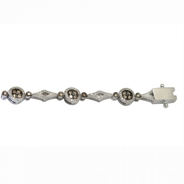 1.74 Carat (ctw) 14k White Gold Round Cut Champagne And White Diamond Ladies Cluster Tennis Bracelet