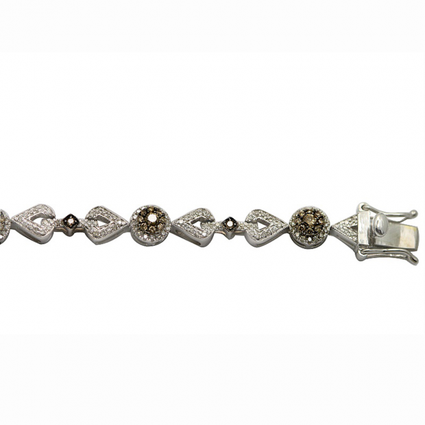 1.54 Carat (ctw) 14k White Gold Round Cut Champagne And White Diamond Ladies Cluster Tennis Bracelet 1 1/2 CT