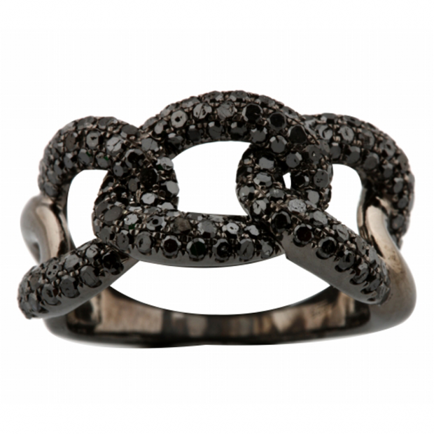 1.31 Carat (ctw) Sterling Silver Round Black Diamond Ladies Cocktail Interlock Right Hand Fashion Band
