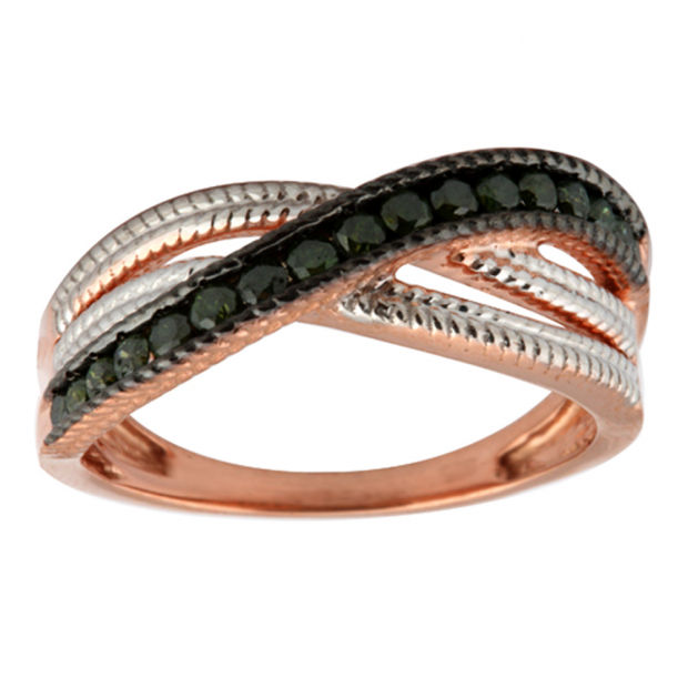 0.38 Carat (ctw) Sterling Silver Round Green Diamond Ladies Cocktail Swirl Right Hand Fashion Band