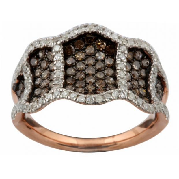 1.15 Carat (ctw) Sterling Silver Round Champagne & White Diamond Ladies Cocktail Right Hand Ring