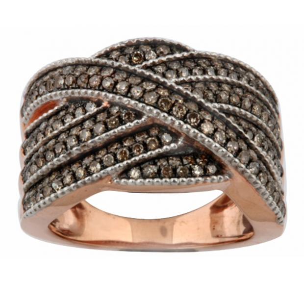 1.04 Carat (ctw) Sterling Silver Round Champagne Diamond Ladies Cocktail Right Hand Ring 1 CT