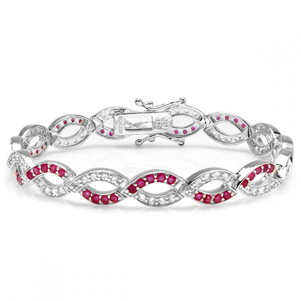 3.00 CT Real Round Cut Genuine Pink Topaz & White 925 Sterling Silver Tennis Bracelet (8 MM Width x 7.5 Inch Length)