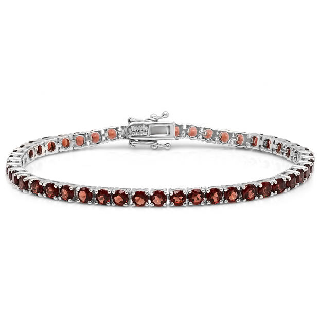 13.00 Carat (ctw) Sterling Silver Real Round Cut Genuine Garnet Ladies Tennis Bracelet (7.75 Inch Length x 4 MM Wide)