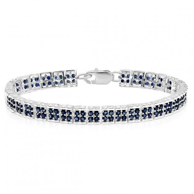 7.00 Carat (ctw) Sterling Silver Real Round Cut Genuine Blue Sapphire Ladies Tennis Bracelet (7.5 Inch Length x 6.5 MM Wide)