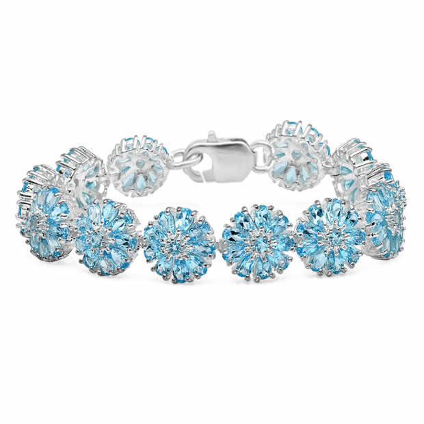 30.00 Carat (ctw) Sterling Silver Real Pear & Round Cut Genuine Blue Topaz Ladies Tennis Bracelet (7.25 Inch Length x 14.5 MM Wide)