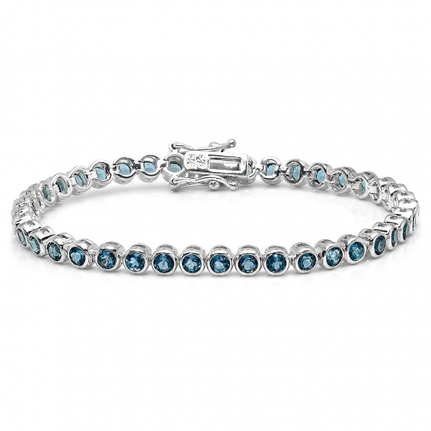 3.60 Carat (ctw) Sterling Silver Real Round Cut Genuine Blue Topaz Ladies Tennis Bracelet (6.75 Inch Length x 4 MM Wide)