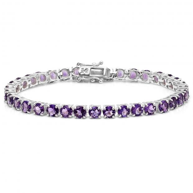 14.00 Carat (ctw) 10K White Gold Real Round Cut Genuine Amethyst Ladies Tennis Bracelet (7.5 Inch Length x 5 MM Wide)