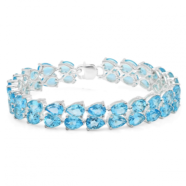 1.00 Carat (ctw) Sterling Silver Real Pear Cut Genuine Blue Topaz Ladies Tennis Bracelet (7 Inch Length x 8.5 MM Wide)