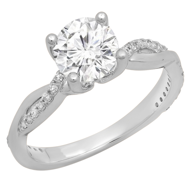 1.10 Carat (Ctw) 14K White Gold Round Moissanite & White Diamond Ladies Solitaire with Accents Bridal Engagement Ring