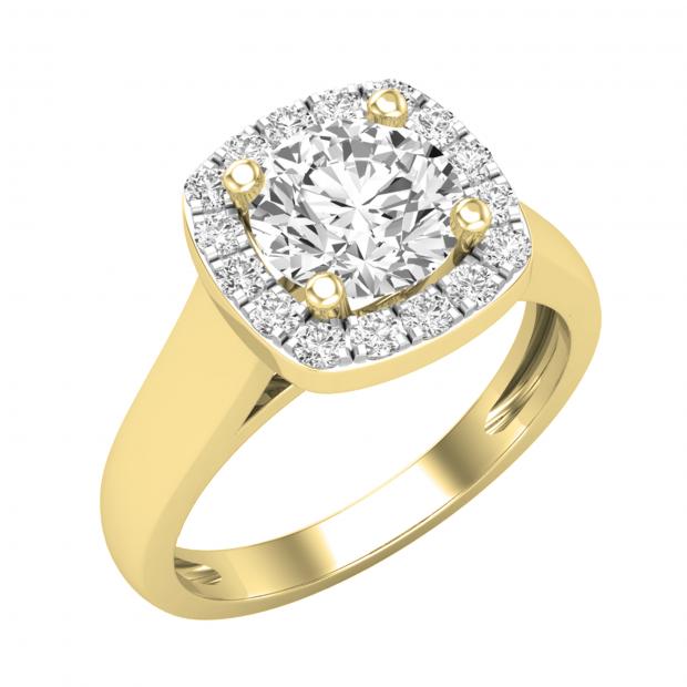 6.8mm Round Moissanite with White Diamond Engagement Ring Set for Women (White Diamond 0.28 ctw Color I-J Clarity I2-I3) in 10K Yellow Gold