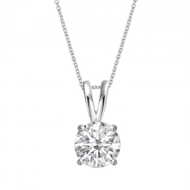 1.00 Carat (ctw) Round Moissanite Ladies Solitaire Pendant 1 CT 10K White Gold