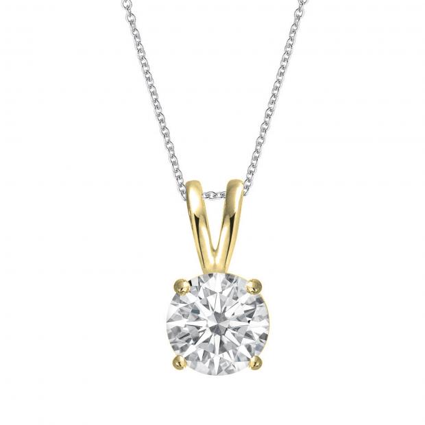 0.50 Carat (ctw) Round Moissanite Ladies Solitaire Pendant 1/2 CT 10K Yellow Gold
