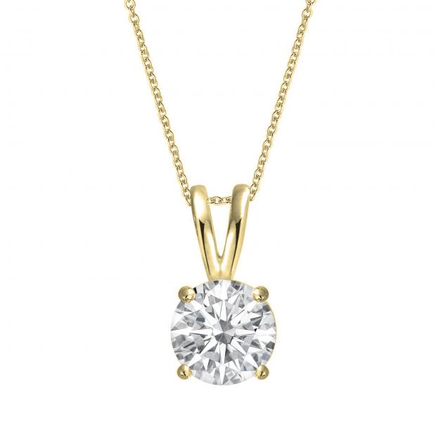 0.50 Carat (ctw) Round Moissanite Ladies Solitaire Pendant 1/2 CT 10K Yellow Gold