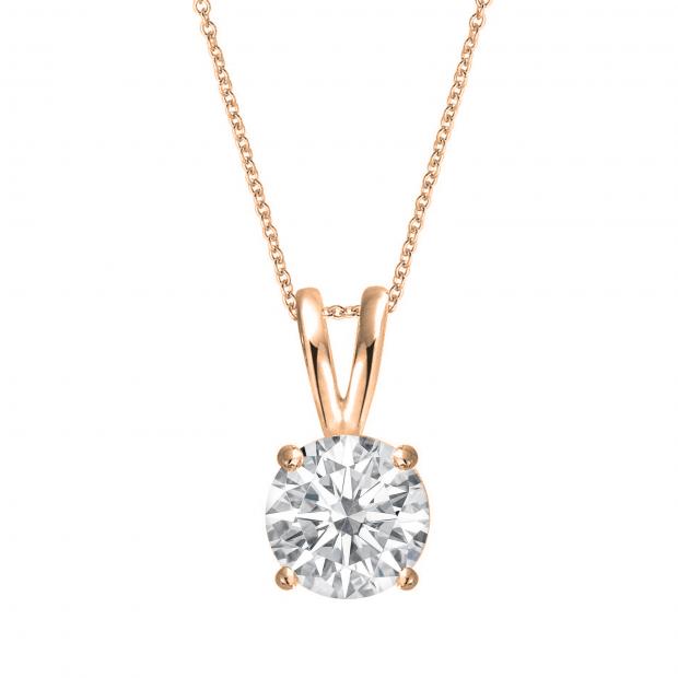 1.50 Carat (ctw) Round Moissanite Ladies Solitaire Pendant 1 1/5 CT 18K Rose Gold
