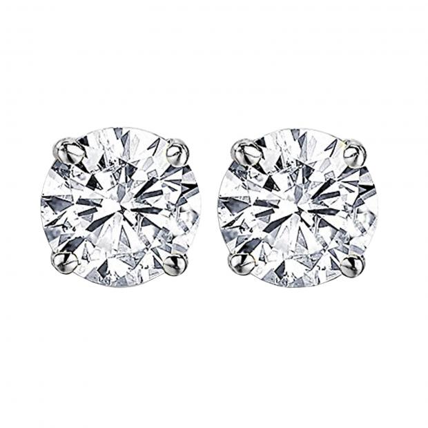 3.00 Carat (ctw) Round Moissanite Ladies Solitaire Fashion Stud Earrings 14K White Gold