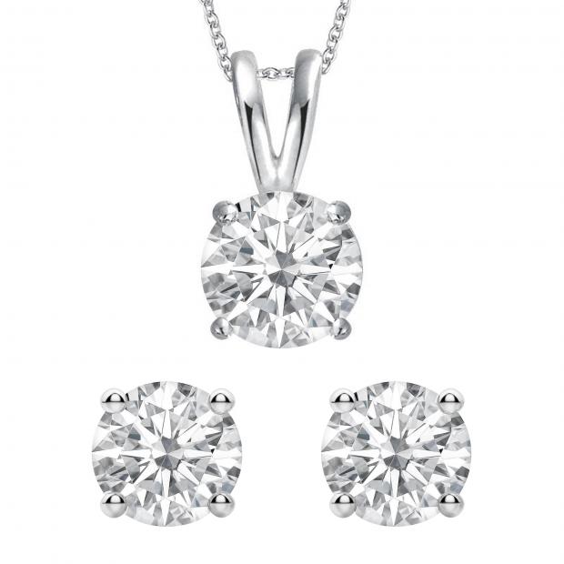 3.25 Carat (ctw) Round Moissanite Ladies Stud Earring & Pendant Jewelary Set 14K White Gold