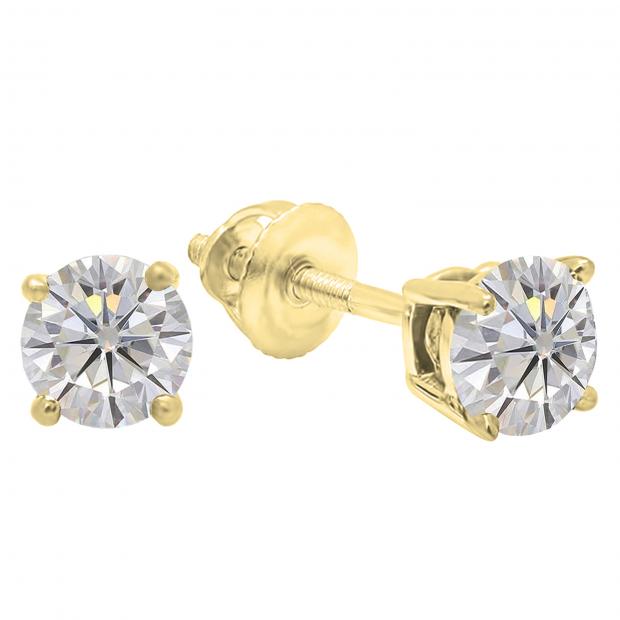 Charles and Colvard Forever Classic 4.5 mm Round Moissanite Solitaire Stud Earrings 10K Yellow Gold