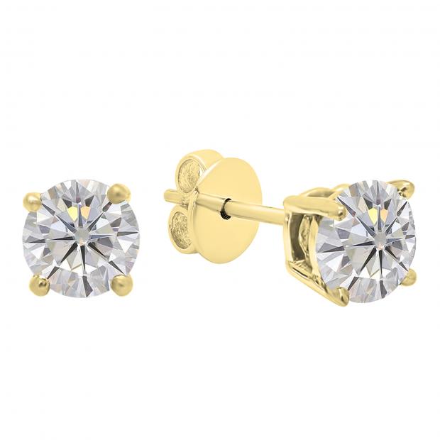 Charles and Colvard Forever Classic 4.5 mm Round Moissanite Solitaire Stud Earrings 14K Yellow Gold