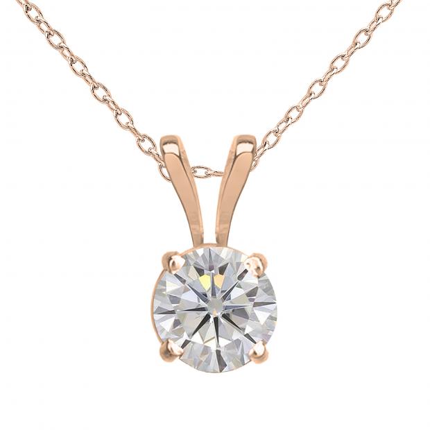 Charles and Colvard Forever Classic 4.5 mm Round Moissanite Solitaire Pendant 10K Rose Gold