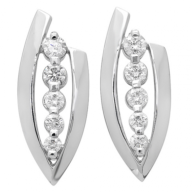 1.00 Carat (ctw) 14K White Gold Round Graduating Diamonds Journey of Life Ladies Earrings 1 CT