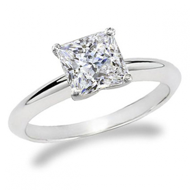 Certified 1.02 Carat (ctw) 14K White Gold Princess Cut Diamond Ladies Bridal Engagement Solitaire Ring 1 CT