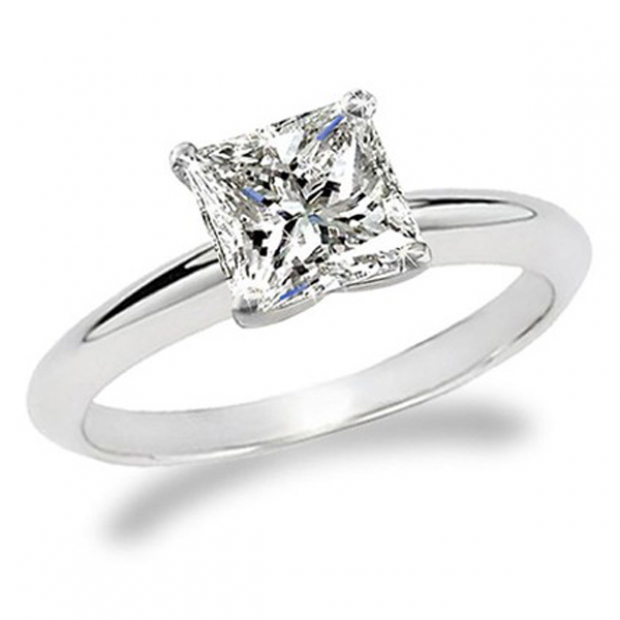 Certified 1.03 Carat (ctw) 14K White Gold Princess Cut Diamond Ladies Bridal Engagement Solitaire Ring 1 CT