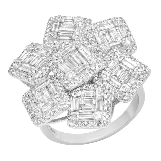 2.66 Carat (ctw) Baguette & Round Diamond Ladies Cocktail Engagement Ring 14K White Gold