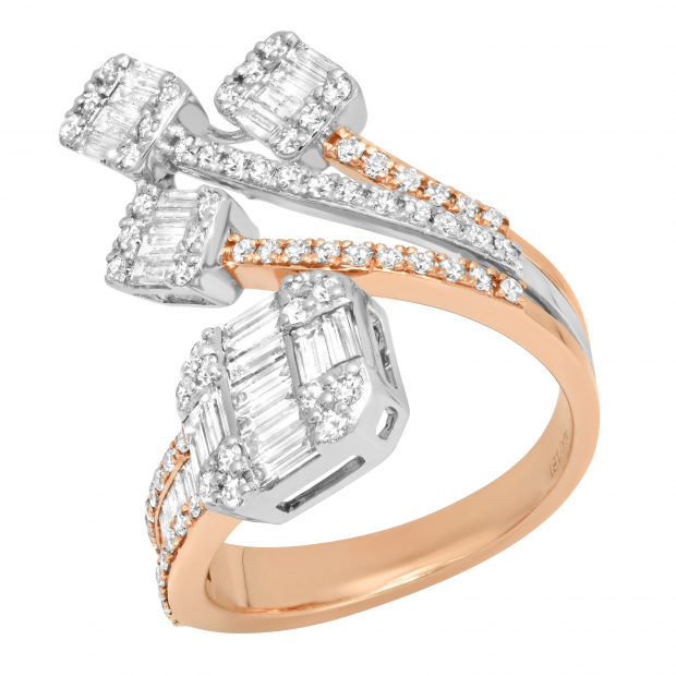 1.81 Carat (ctw) Baguette & Round Diamond Ladies Bypass Engagement Ring 14K White & Rose Gold