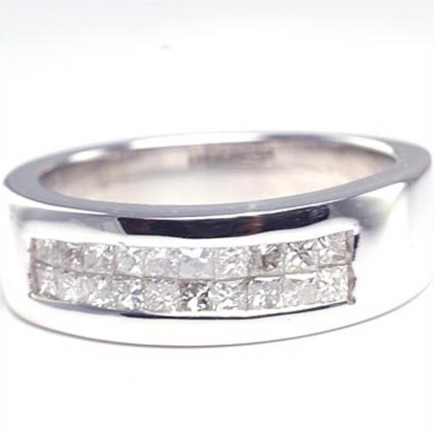1.00 Carat (ctw) 14K REAL PRINCESS DIAMOND MENS WEDDING BAND RING