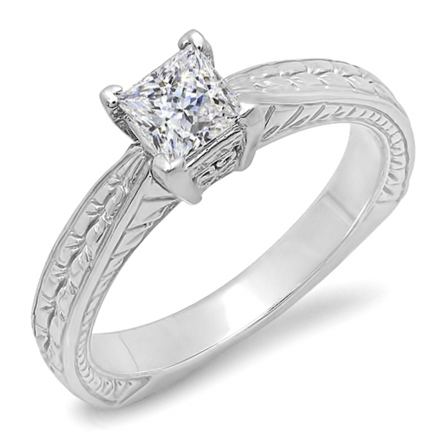 0.44 Carat (ctw) 14k White Gold Princess Cut Diamond Ladies Solitaire Bridal Engagement Ring