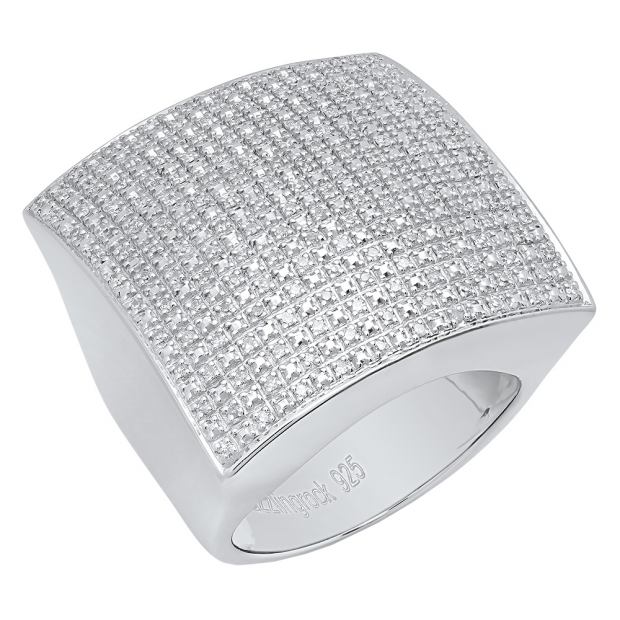 0.50 CT Platinum Plated Sterling Silver Fancy Design Round Diamond Men