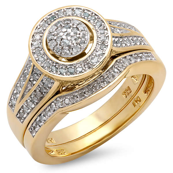 0.50 Carat (ctw) 18k Yellow Gold Plated Sterling Silver White Diamond Round Ladies Bridal Engagement Ring Set 1/2 CT