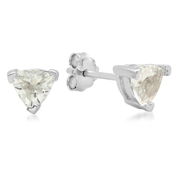 0.82 Carat (ctw) Sterling Silver Trilliant Cut Genuine Blue Aquamarine Ladies Basket Setting Stud Earrings 3/4 CT