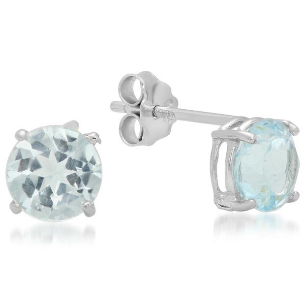 2.00 Carat (ctw) Sterling Silver Round Cut Genuine Blue Topaz Basket Setting Stud Earrings 2 CT