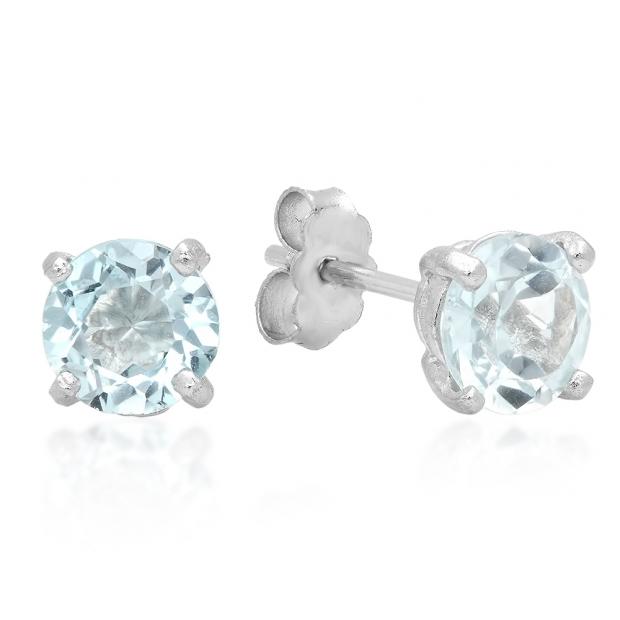 2.00 Carat (ctw) Sterling Silver Round Cut Genuine Blue Topaz Ladies Basket Setting Stud Earrings 2 CT