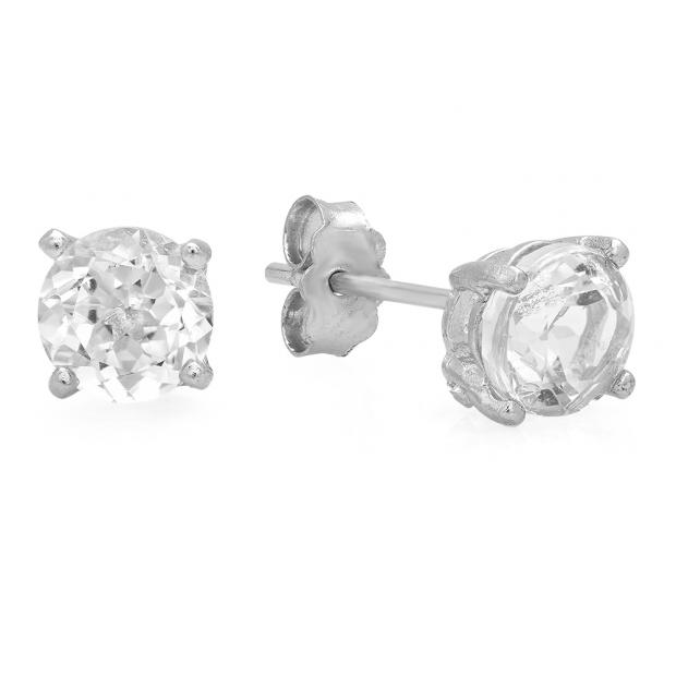 2.00 Carat (ctw) Sterling Silver Round Cut Genuine White Topaz Ladies Basket Setting Stud Earrings 2 CT