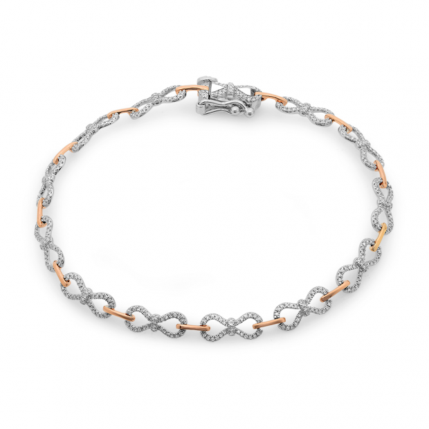 0.52 Carat (ctw) 14K Two Tone Gold Round White Diamond Ladies Infinity Bow Style Tennis Link Bracelet 1/2 CT