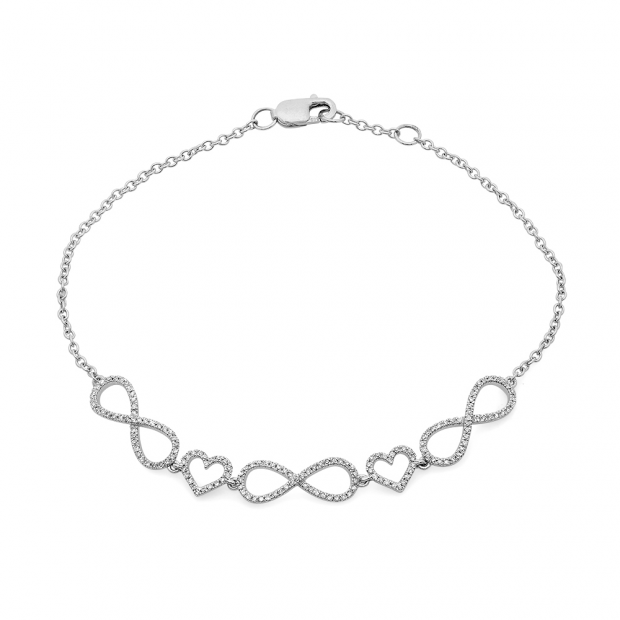 0.24 Carat (ctw) 14K White Gold Round White Diamond Ladies Infinity Heart Link Bracelet 1/4 CT