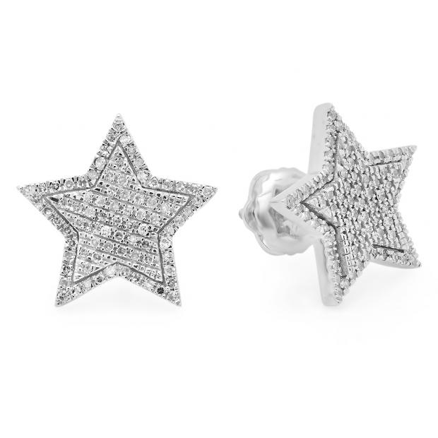 0.21 Carat (ctw) 14K White Gold Round Cut White Diamond Ladies Star Shape Fashion Stud Earrings 1/4 CT