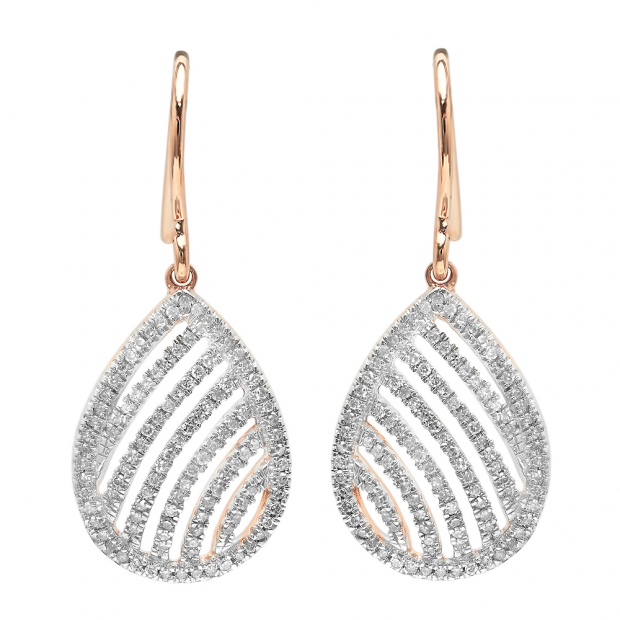 0.30 Carat (ctw) 14K Rose Gold Round Cut White Diamond Dangling Drop Earrings 1/3 CT